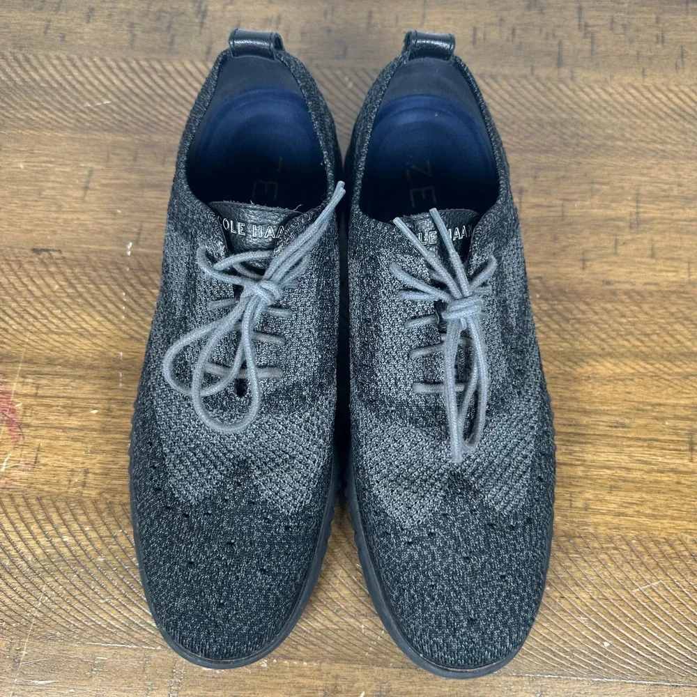 Cole Haan ZeroGrand Stitchlite Oxford Men 10 Black Knit Wingtip Casual Shoes